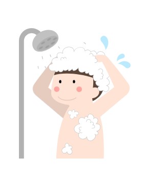 홀아비 냄새 제거를 위해 꼼꼼히 샤워를 하는 캐릭터 모습
